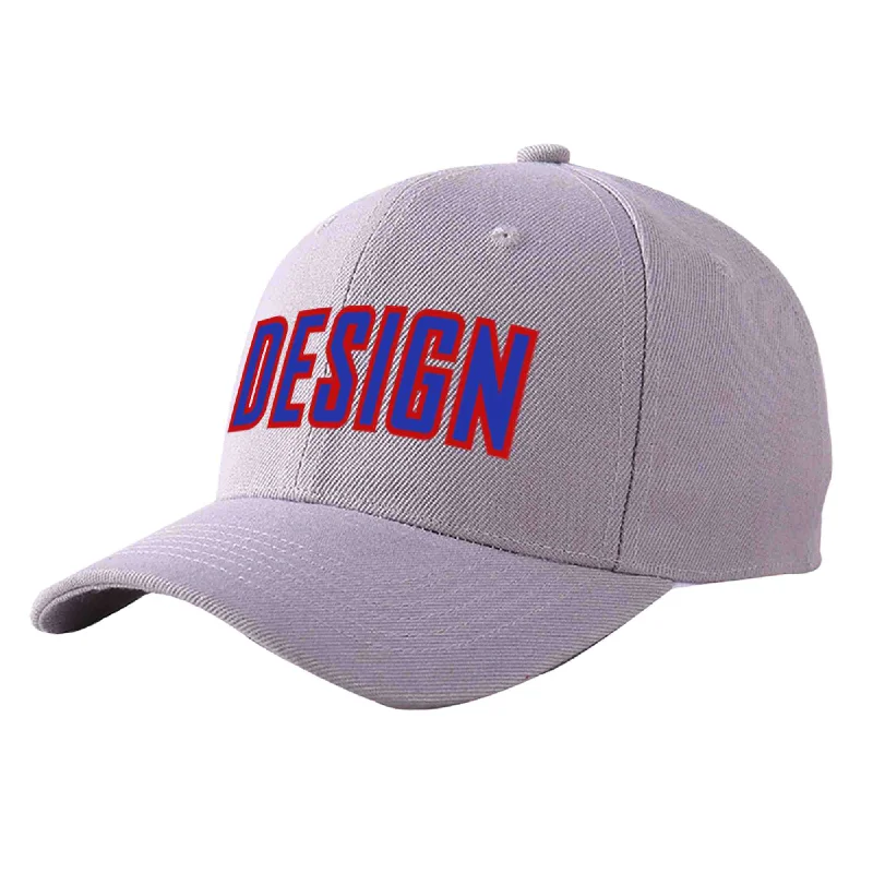 Baseball cap material comparisonCustom Gray Royal-Red Curved Eaves Sport Design Baseball Cap