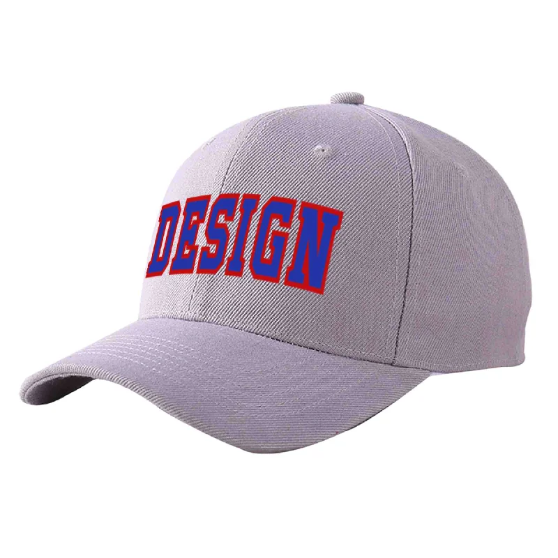 Modern baseball cap designsCustom Gray Royal-Red Curved Eaves Sport Design Baseball Cap