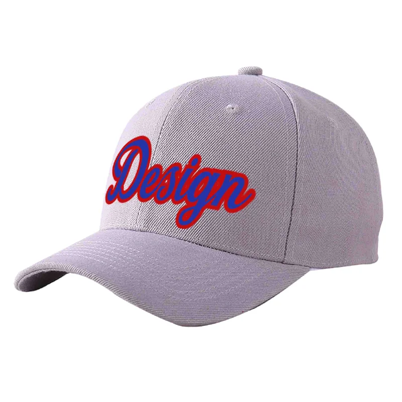 Baseball caps for casual wearCustom Gray Royal-Red Curved Eaves Sport Design Baseball Cap