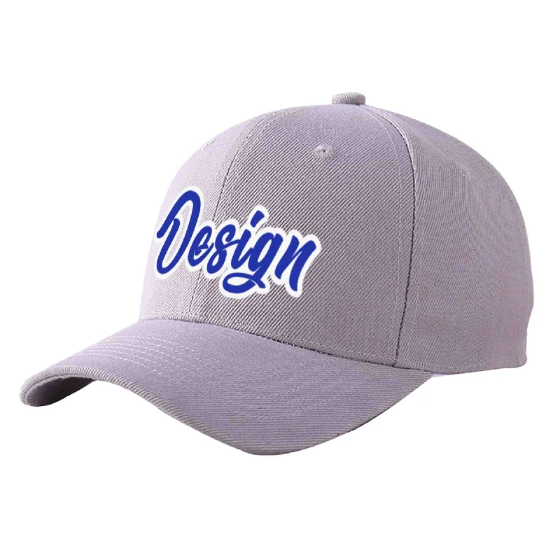 Baseball caps for different occasionsCustom Gray Royal-White Curved Eaves Sport Design Baseball Cap