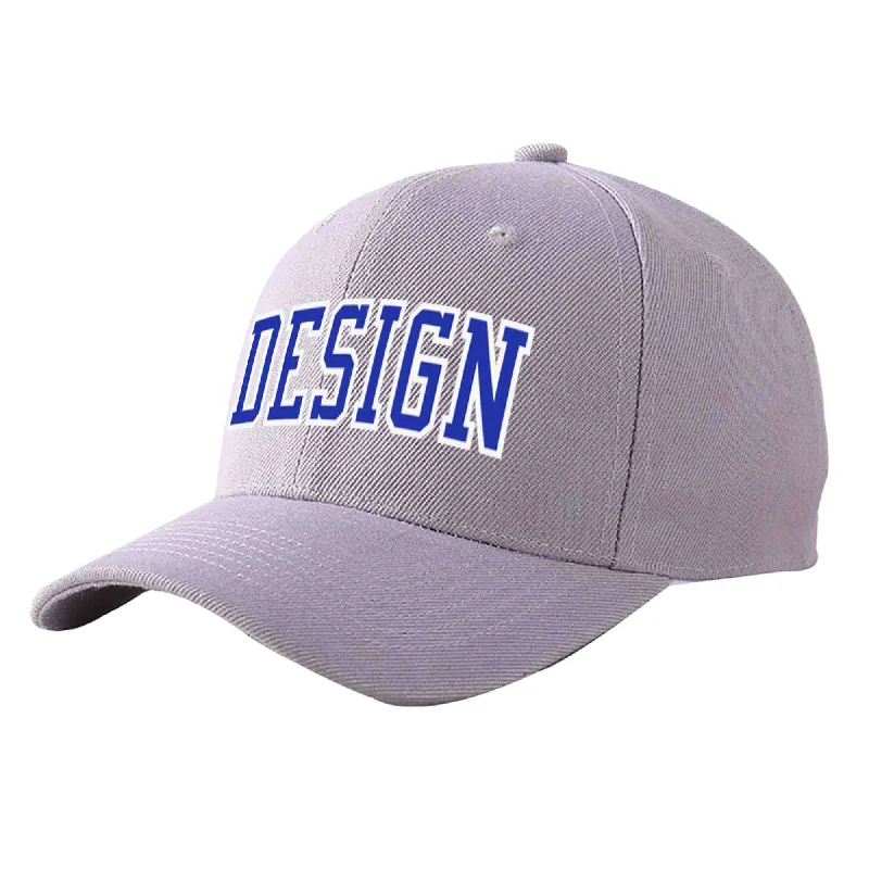 Baseball caps for adultsCustom Gray Royal-White Curved Eaves Sport Design Baseball Cap