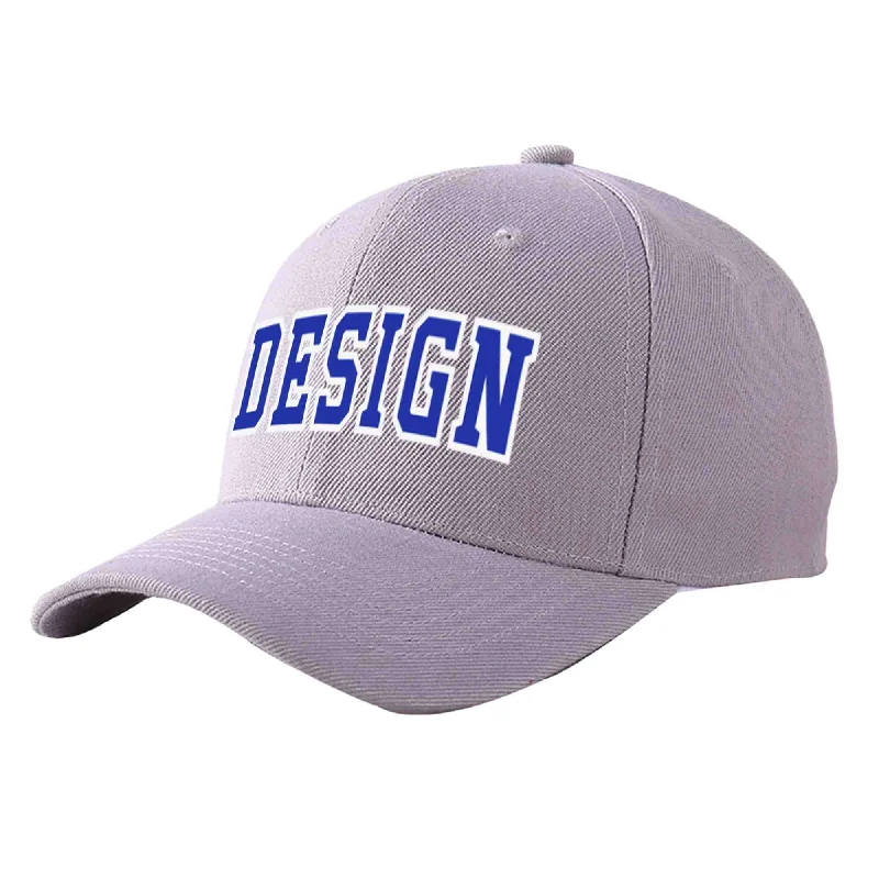 Baseball caps for different gendersCustom Gray Royal-White Curved Eaves Sport Design Baseball Cap