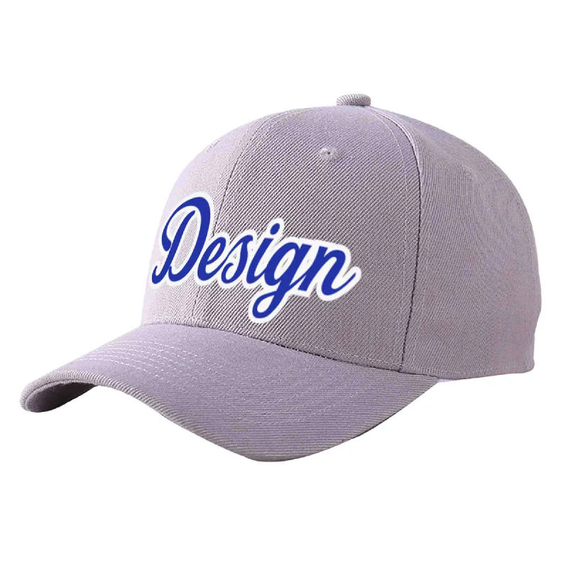 Baseball cap for large headsCustom Gray Royal-White Curved Eaves Sport Design Baseball Cap