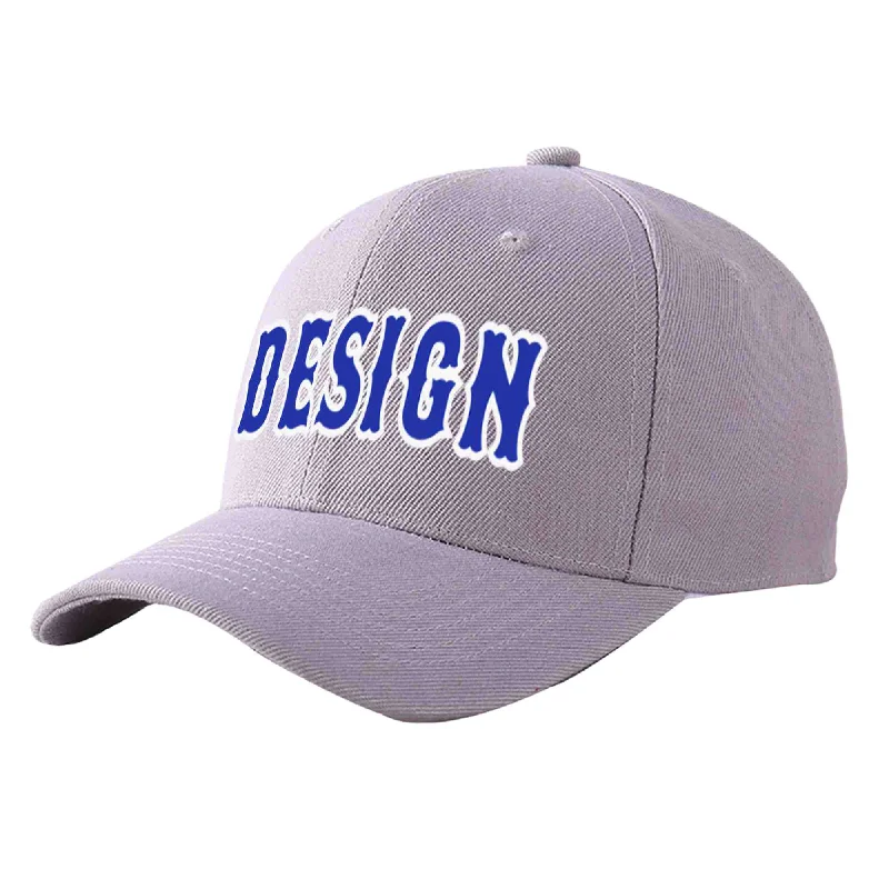 Baseball caps matching with jerseysCustom Gray Royal-White Curved Eaves Sport Design Baseball Cap