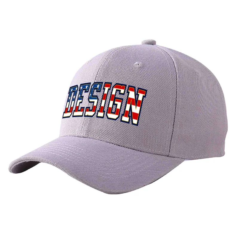 Baseball caps for casual wearCustom Gray Vintage USA Flag-Gold Curved Eaves Sport Design Baseball Cap