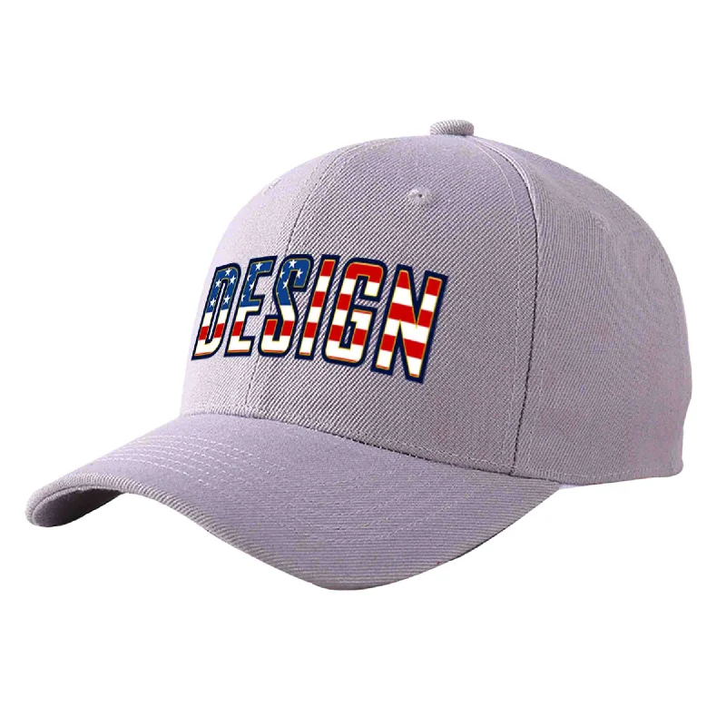 Newest baseball cap releasesCustom Gray Vintage USA Flag-Gold Curved Eaves Sport Design Baseball Cap