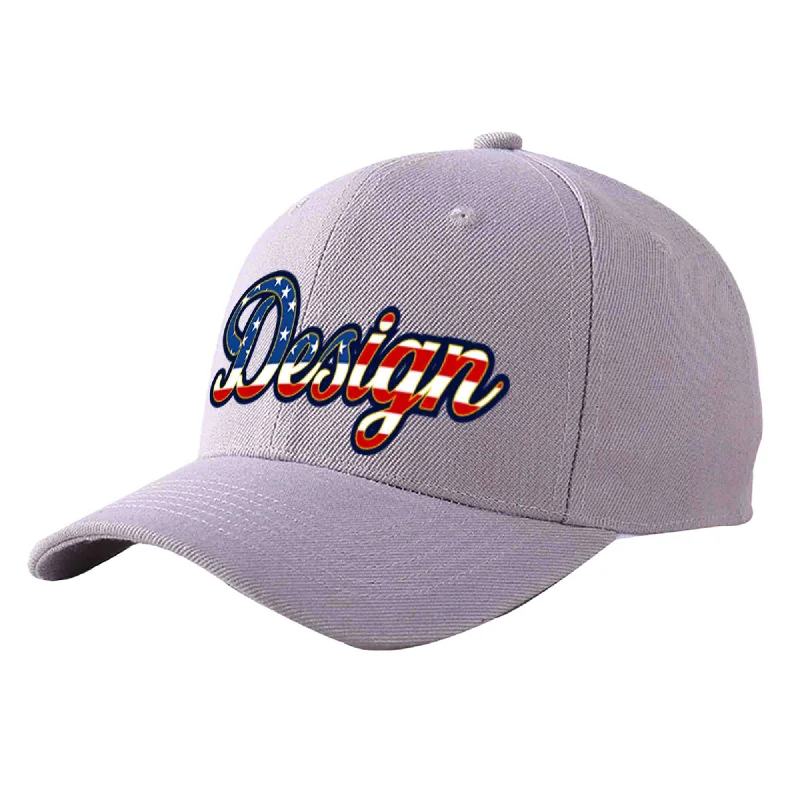 Baseball caps for sports fansCustom Gray Vintage USA Flag-Gold Curved Eaves Sport Design Baseball Cap