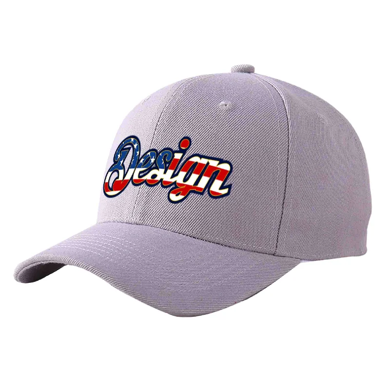 Baseball caps for specific teamsCustom Gray Vintage USA Flag-Gold Curved Eaves Sport Design Baseball Cap