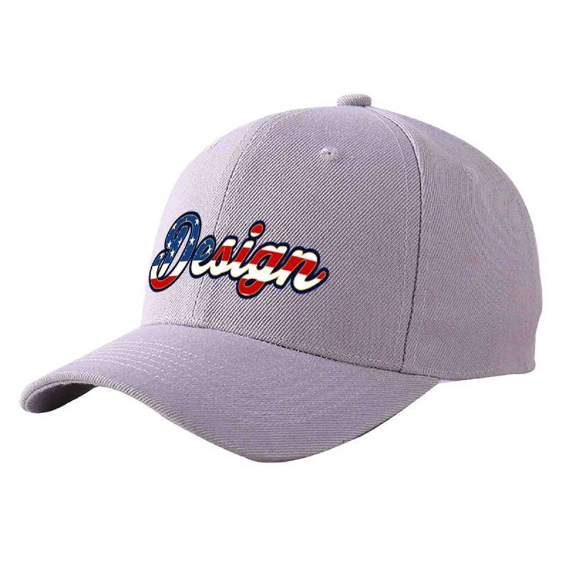 Custom baseball capsCustom Gray Vintage USA Flag-Gold Curved Eaves Sport Design Baseball Cap