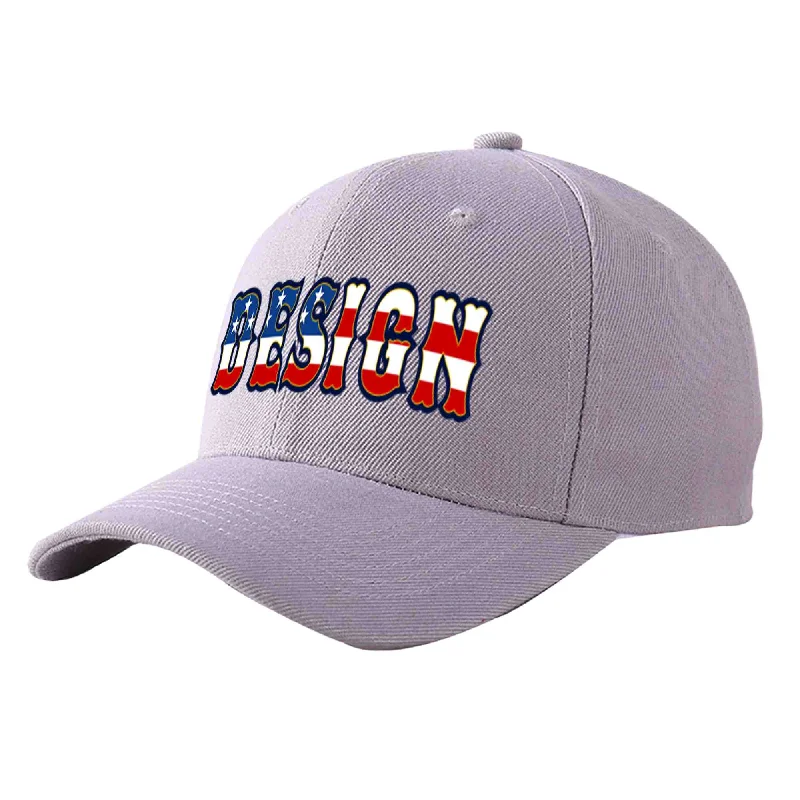 Discounted baseball capsCustom Gray Vintage USA Flag-Gold Curved Eaves Sport Design Baseball Cap