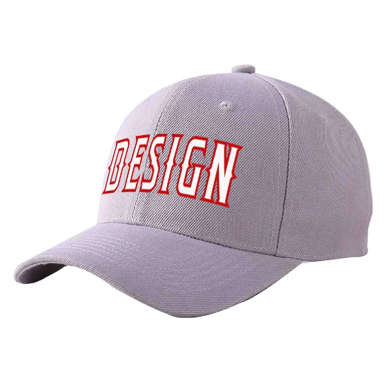 Collaborative baseball cap designsCustom Gray White-Red Curved Eaves Sport Design Baseball Cap