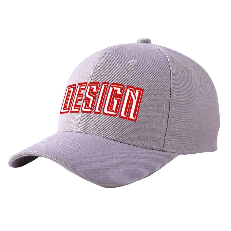 How to style a baseball cap with outfitsCustom Gray White-Red Curved Eaves Sport Design Baseball Cap