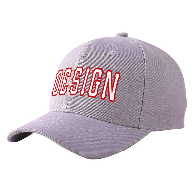 Baseball caps for winterCustom Gray White-Red Curved Eaves Sport Design Baseball Cap