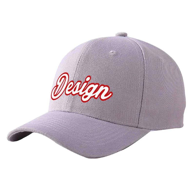 Baseball caps for casual wearCustom Gray White-Red Curved Eaves Sport Design Baseball Cap