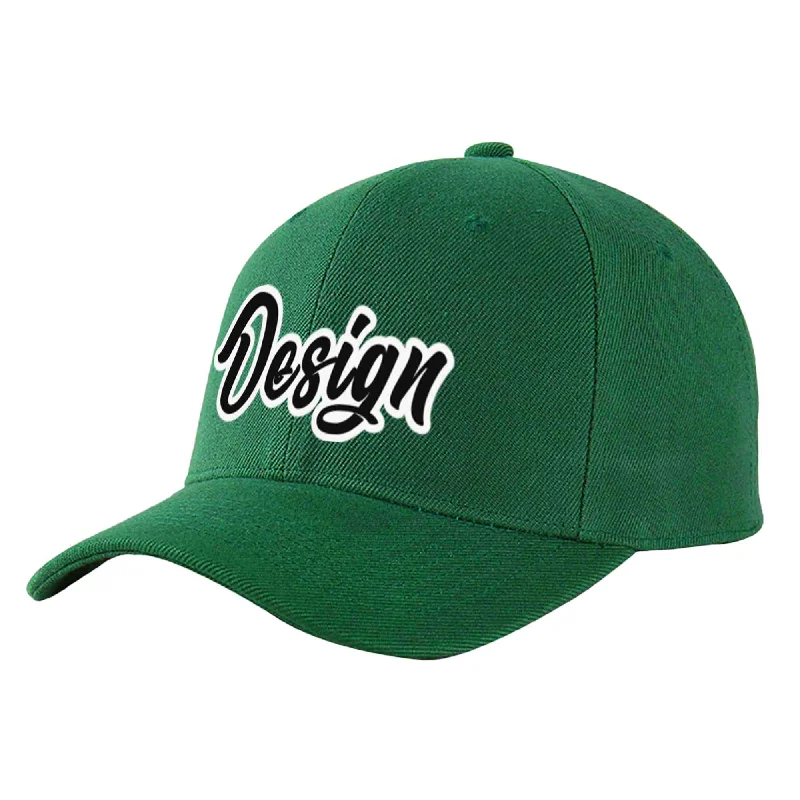 Baseball caps for kidsCustom Green Black-White Curved Eaves Sport Design Baseball Cap