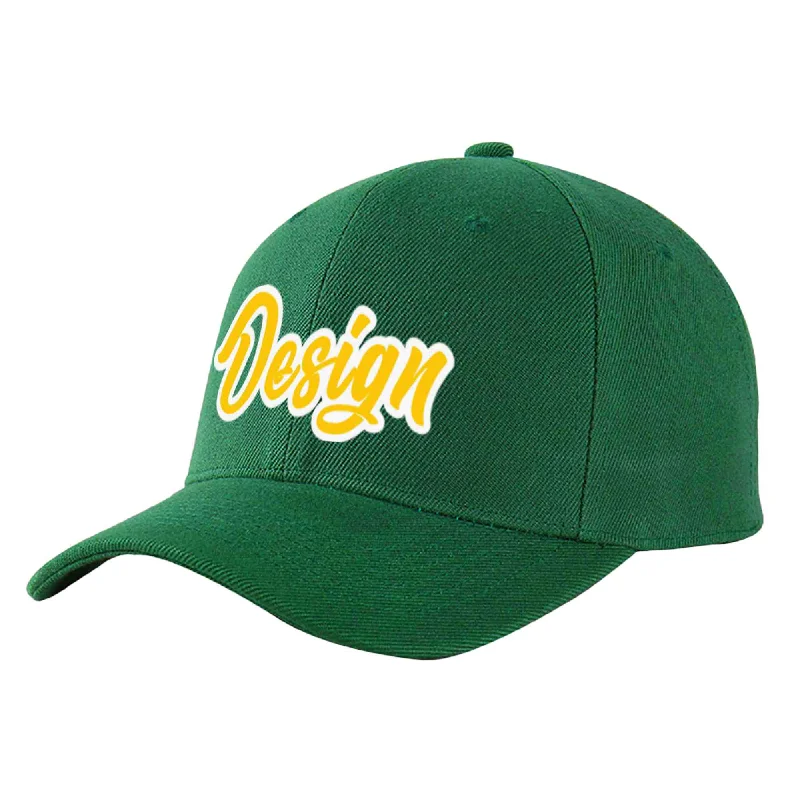 Baseball caps for outdoor activitiesCustom Green Gold-White Curved Eaves Sport Design Baseball Cap