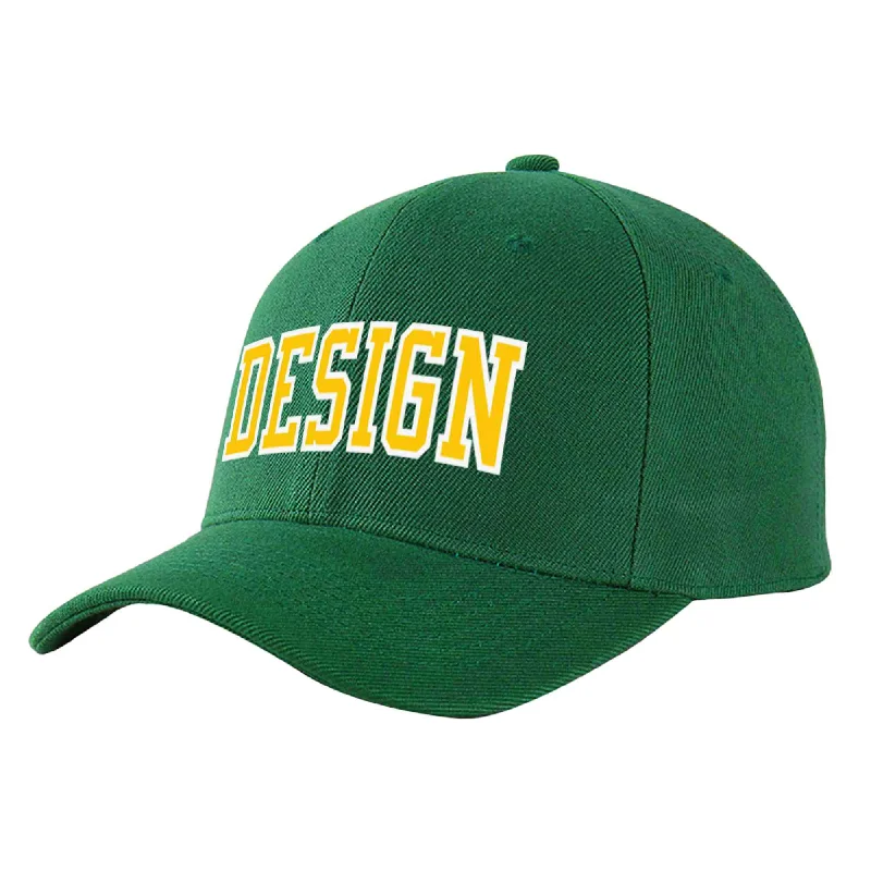 Best baseball cap brandsCustom Green Gold-White Curved Eaves Sport Design Baseball Cap