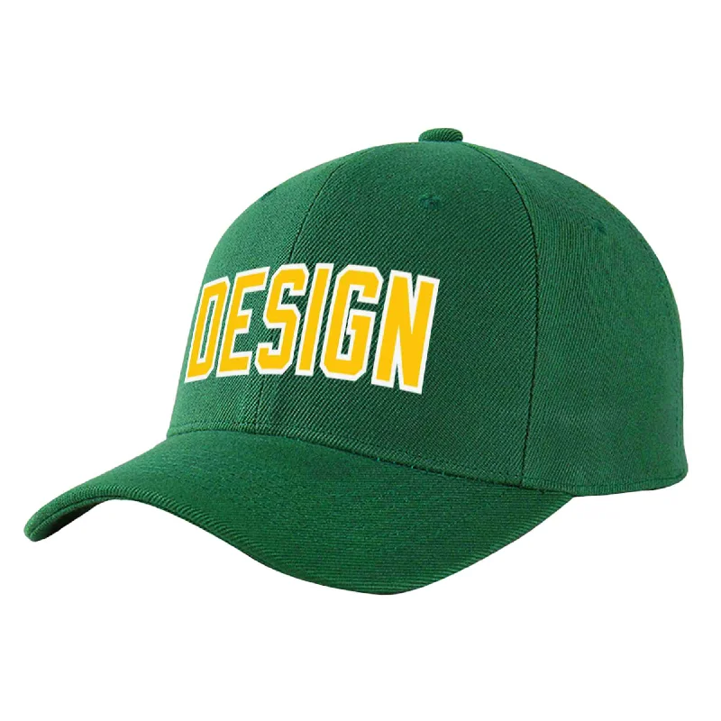 Collaborative baseball cap designsCustom Green Gold-White Curved Eaves Sport Design Baseball Cap