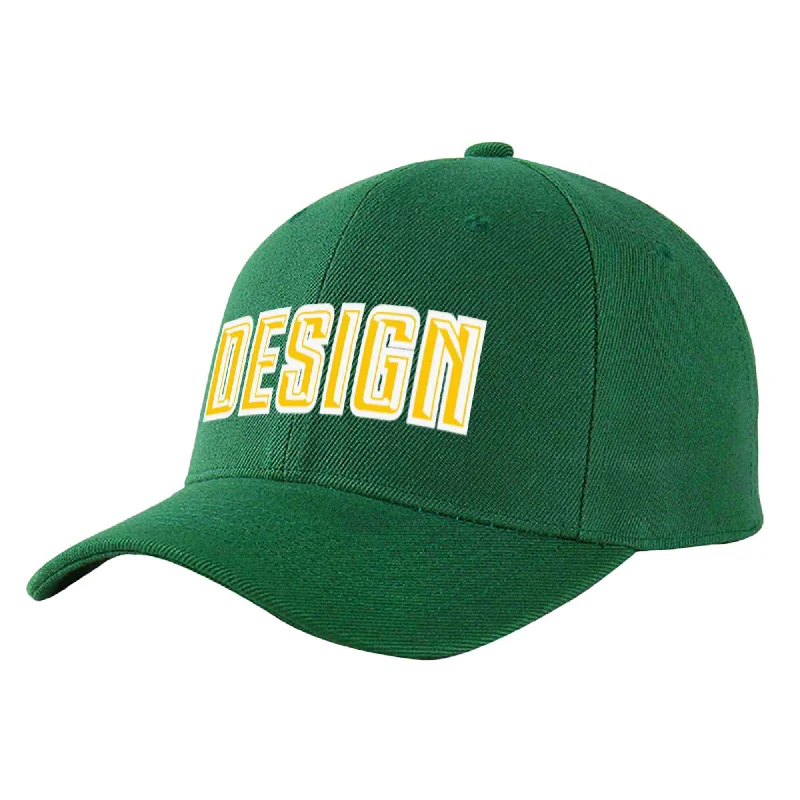 Custom baseball capsCustom Green Gold-White Curved Eaves Sport Design Baseball Cap