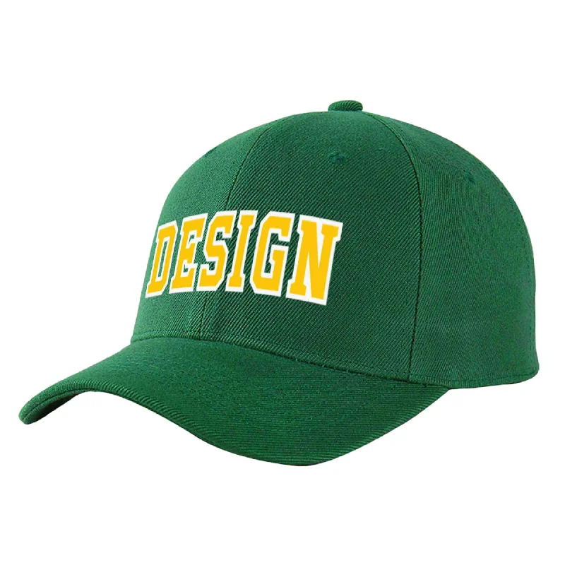 Baseball caps for different occasionsCustom Green Gold-White Curved Eaves Sport Design Baseball Cap