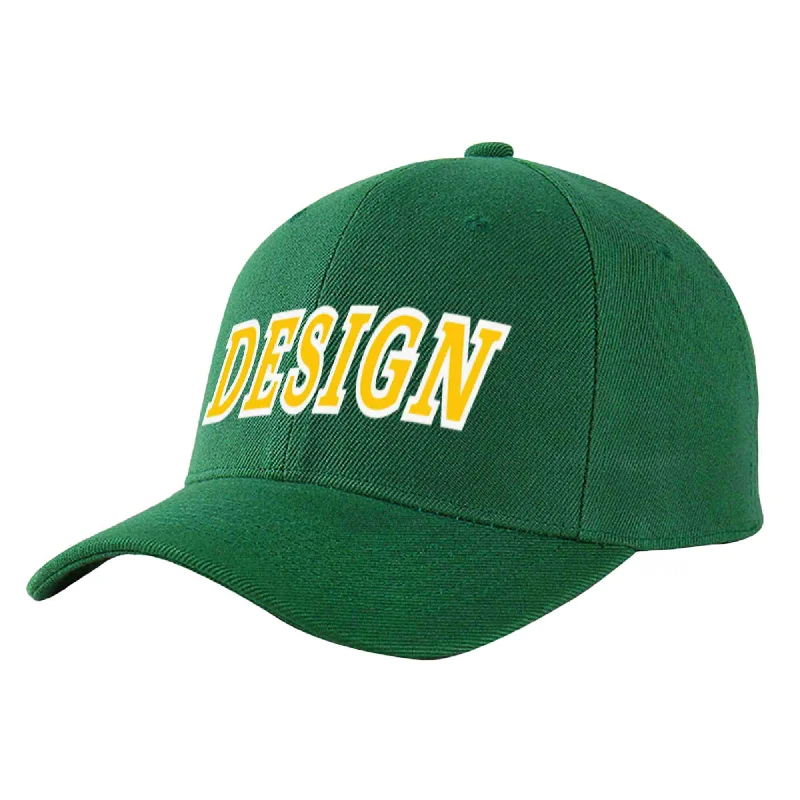 Baseball caps for teenagersCustom Green Gold-White Curved Eaves Sport Design Baseball Cap