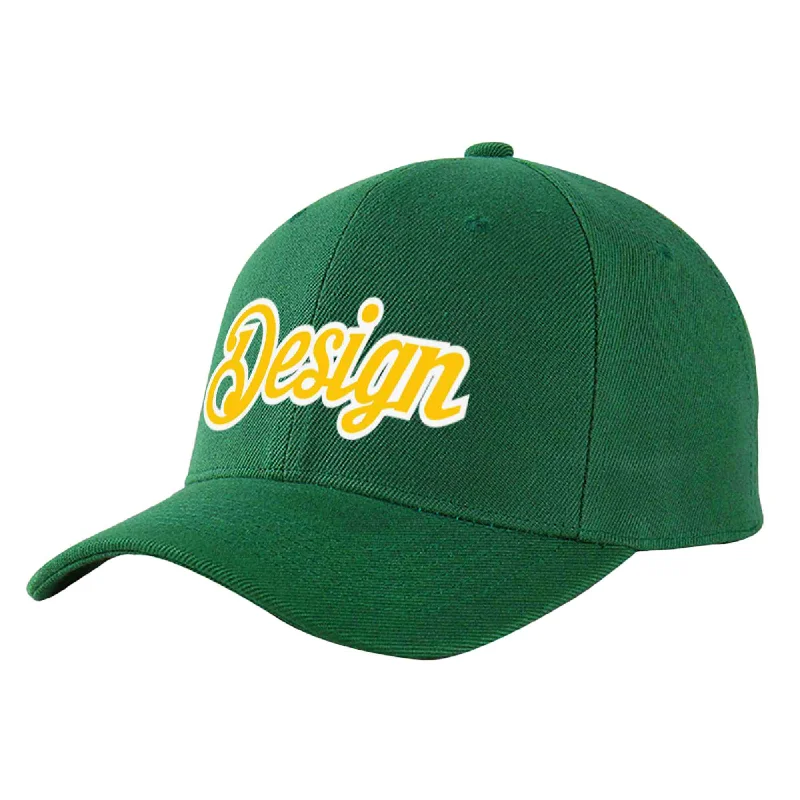 Baseball caps for specific teamsCustom Green Gold-White Curved Eaves Sport Design Baseball Cap