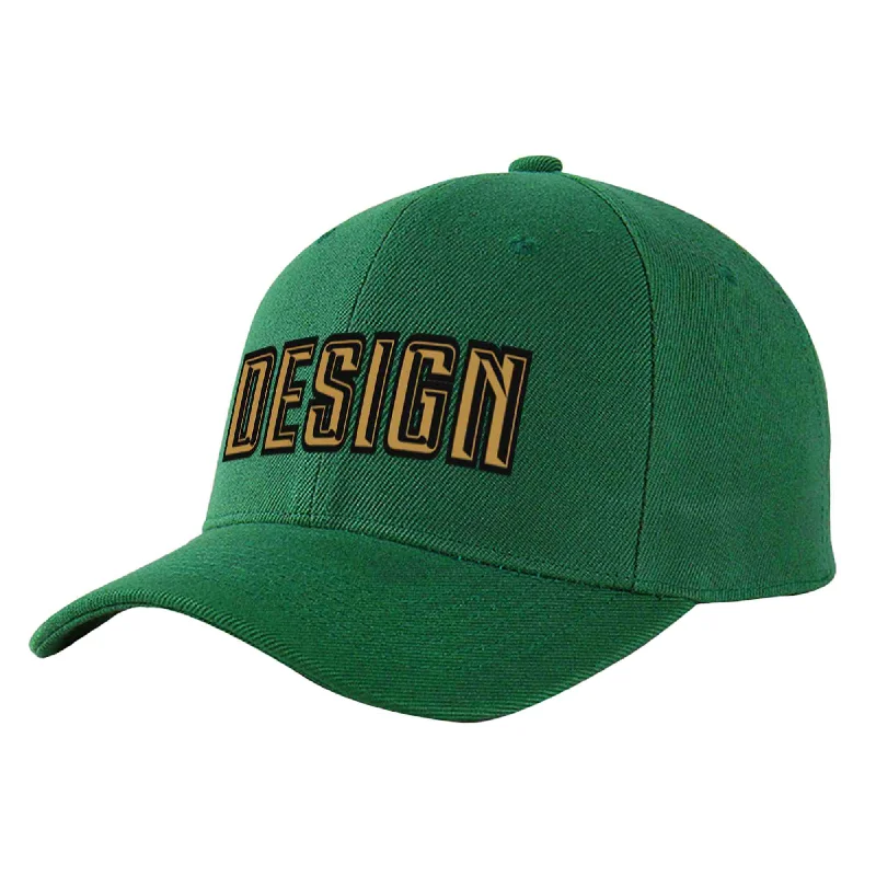 Baseball caps for sportsCustom Green Old Gold-Black Curved Eaves Sport Design Baseball Cap