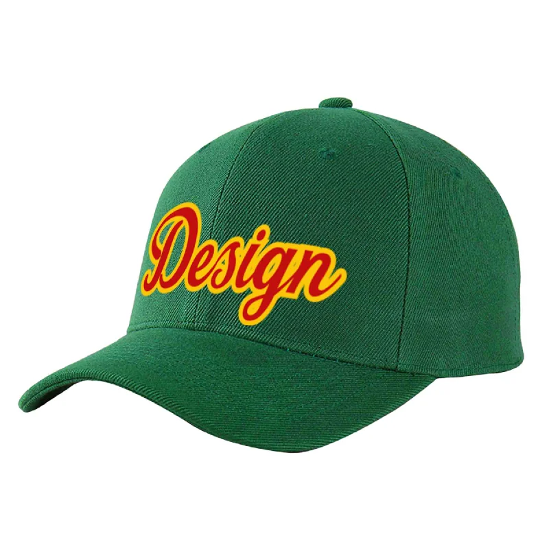 Discounted baseball capsCustom Green Red-Yellow Curved Eaves Sport Design Baseball Cap