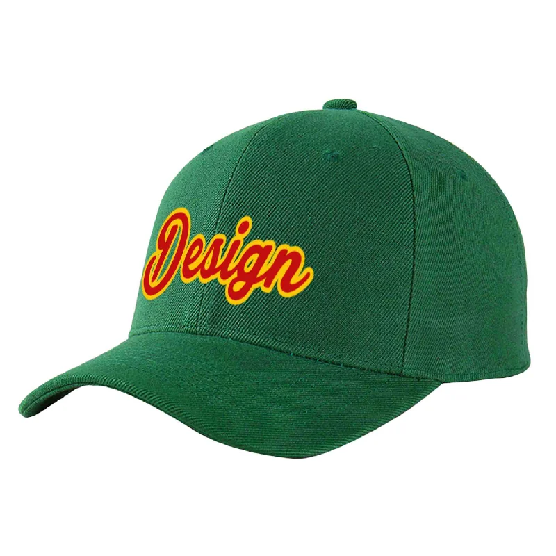 Baseball caps matching with jerseysCustom Green Red-Yellow Curved Eaves Sport Design Baseball Cap