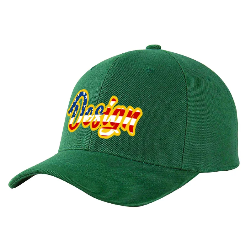 Baseball caps for summerCustom Green Vintage USA Flag-Gold Curved Eaves Sport Design Baseball Cap