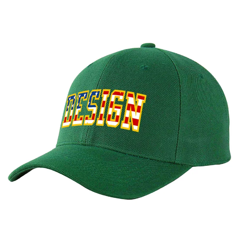 Discounted baseball capsCustom Green Vintage USA Flag-Gold Curved Eaves Sport Design Baseball Cap