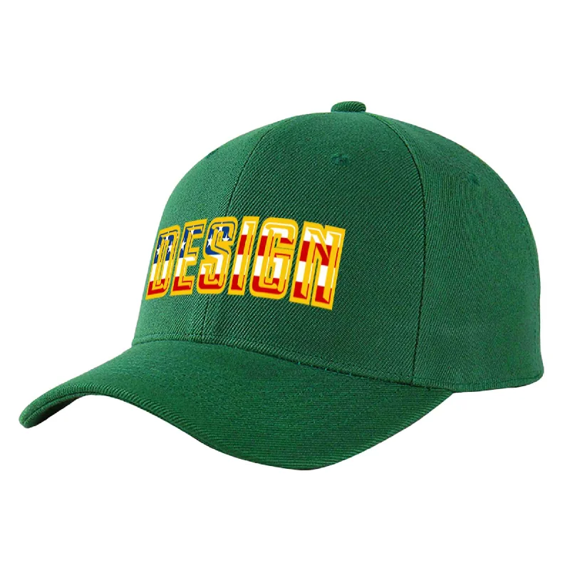 Baseball caps matching with jerseysCustom Green Vintage USA Flag-Gold Curved Eaves Sport Design Baseball Cap