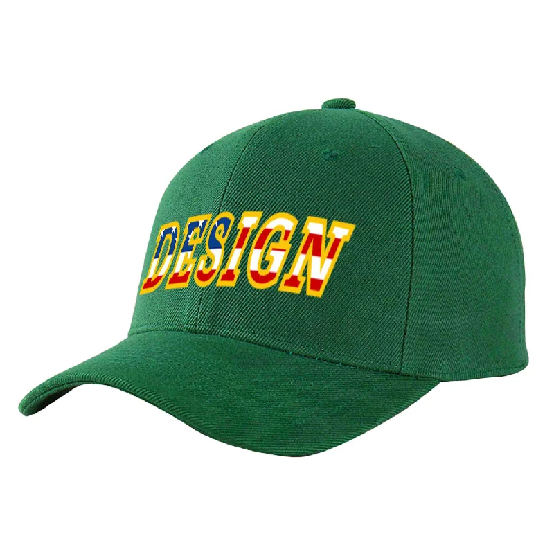 Affordable baseball capsCustom Green Vintage USA Flag-Gold Curved Eaves Sport Design Baseball Cap