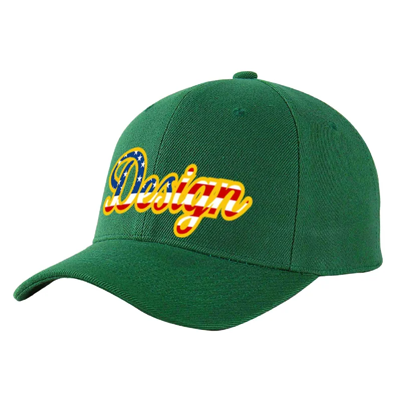 Newest baseball cap releasesCustom Green Vintage USA Flag-Gold Curved Eaves Sport Design Baseball Cap