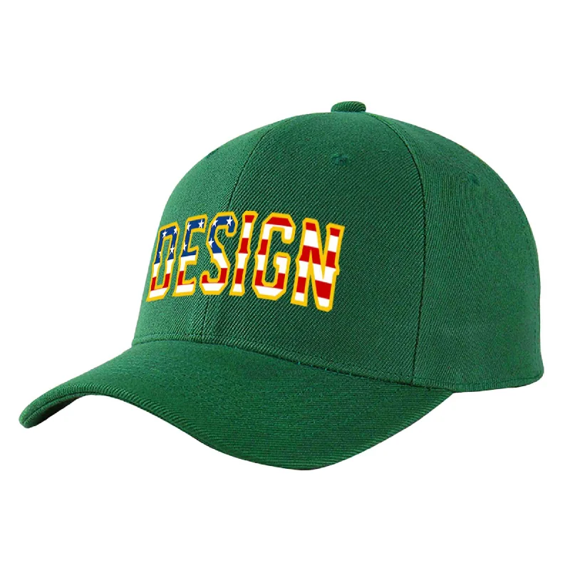 Baseball caps for casual wearCustom Green Vintage USA Flag-Gold Curved Eaves Sport Design Baseball Cap