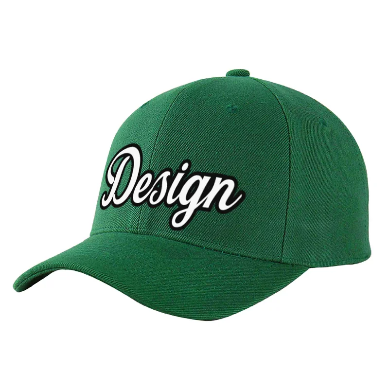 Baseball caps for sports fansCustom Green White-Black Curved Eaves Sport Design Baseball Cap