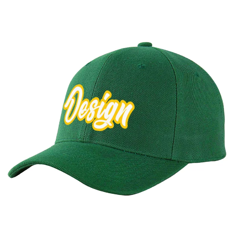 Baseball caps for sun protectionCustom Green White-Gold Curved Eaves Sport Design Baseball Cap