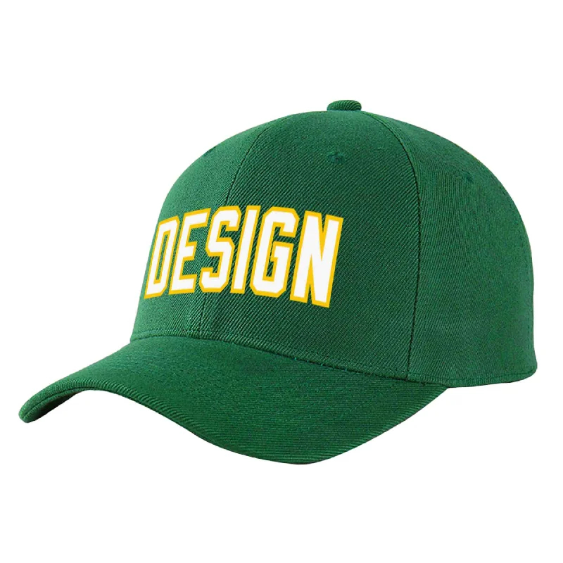 Vintage-style baseball capsCustom Green White-Gold Curved Eaves Sport Design Baseball Cap