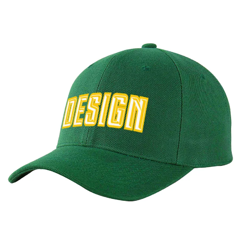 Baseball caps for summerCustom Green White-Gold Curved Eaves Sport Design Baseball Cap