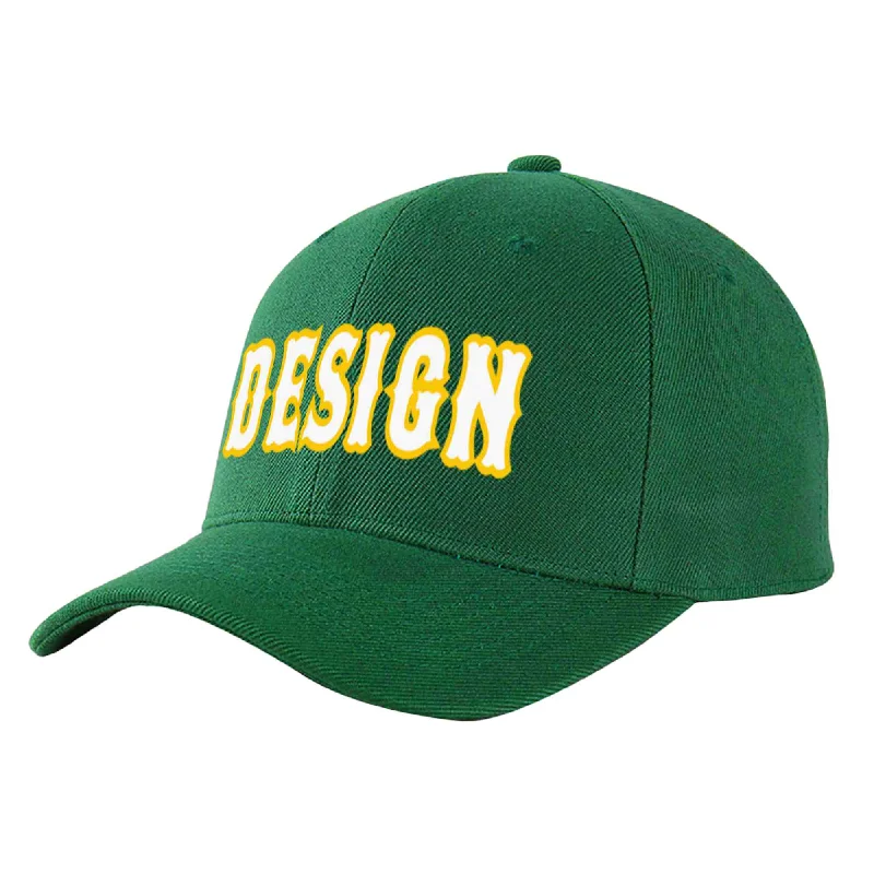 Newest baseball cap releasesCustom Green White-Gold Curved Eaves Sport Design Baseball Cap