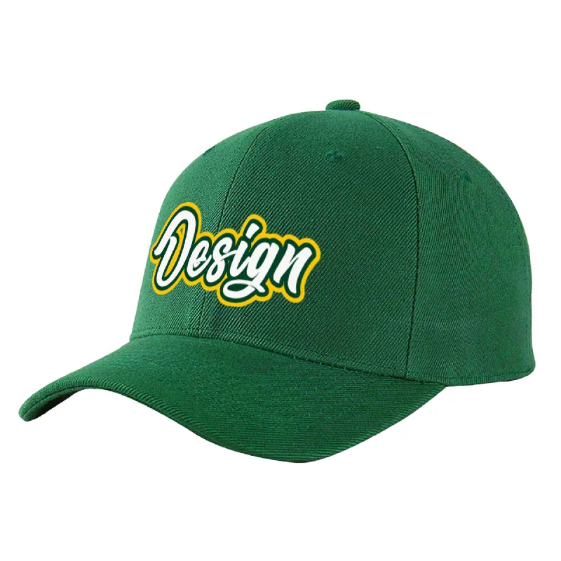 Custom baseball capsCustom Green White-Kelly Green Curved Eaves Sport Design Baseball Cap