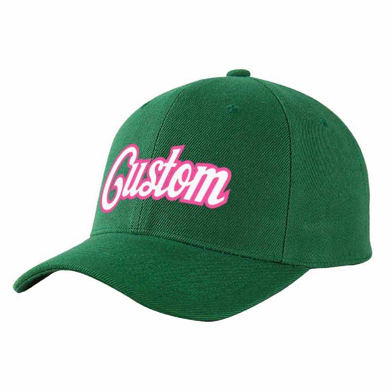 Baseball cap material comparisonCustom Green White-Pink Curved Eaves Sport Baseball Cap Design for Men/Women/Youth