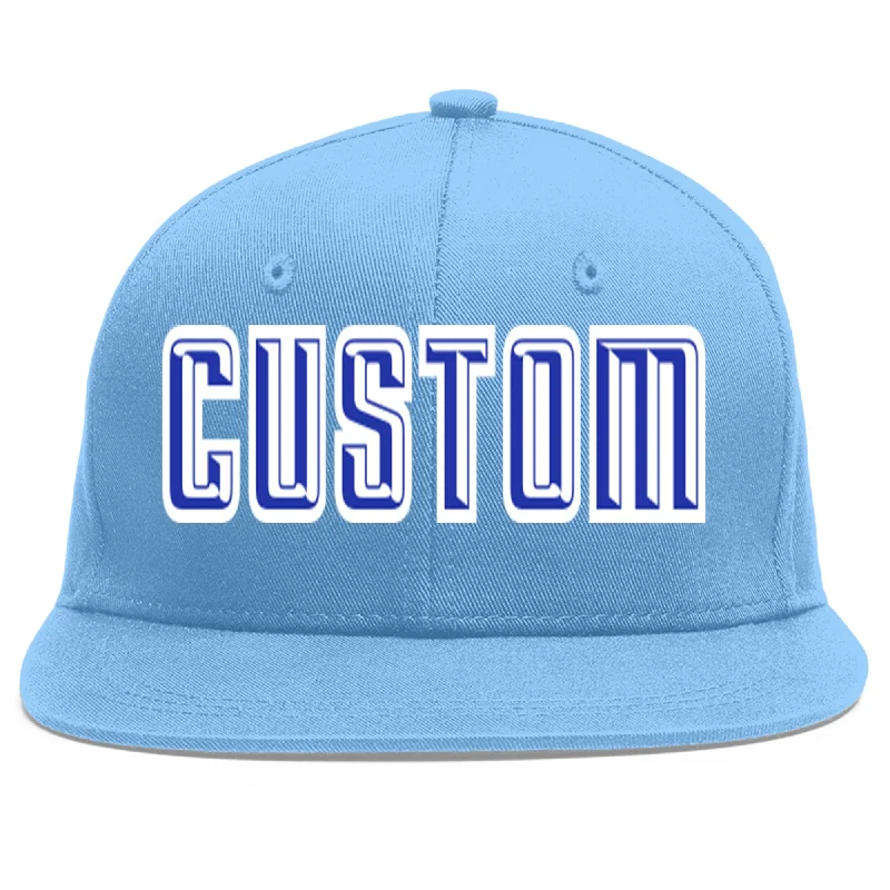 Baseball caps for rainy weatherCustom Light Blue Royal-White Flat Eaves Sport Baseball Cap