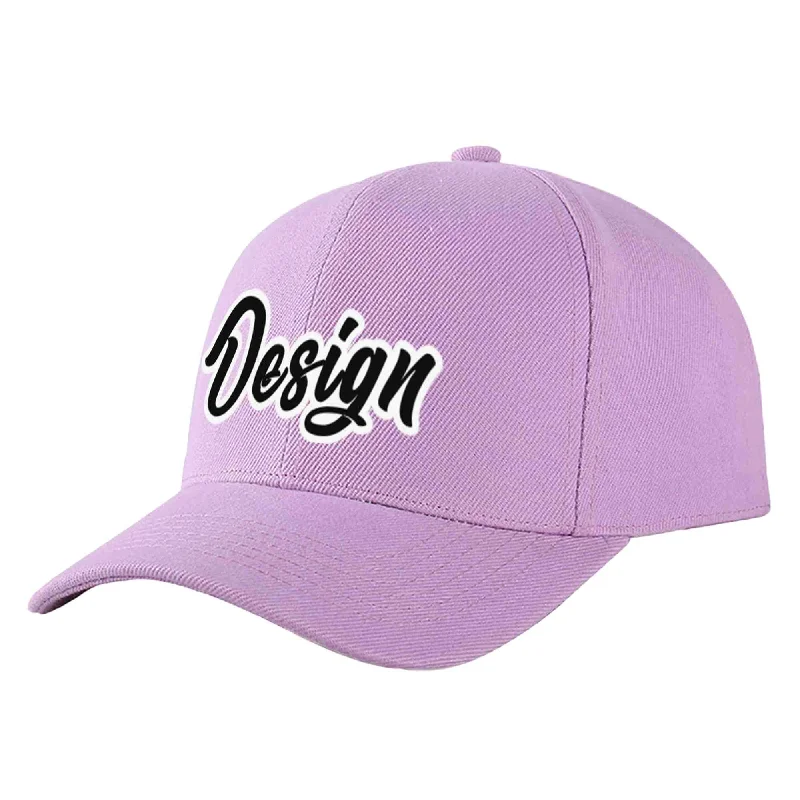 Modern baseball cap designsCustom Light Purple Black-White Curved Eaves Sport Design Baseball Cap