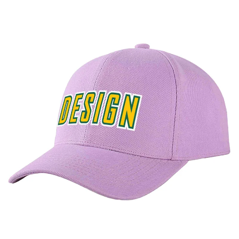 Baseball cap maintenance toolsCustom Light Purple Gold-Kelly Green Curved Eaves Sport Design Baseball Cap