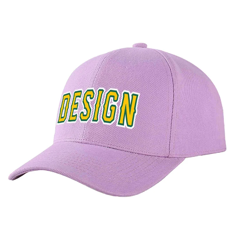 Functional baseball caps for specific needsCustom Light Purple Gold-Kelly Green Curved Eaves Sport Design Baseball Cap