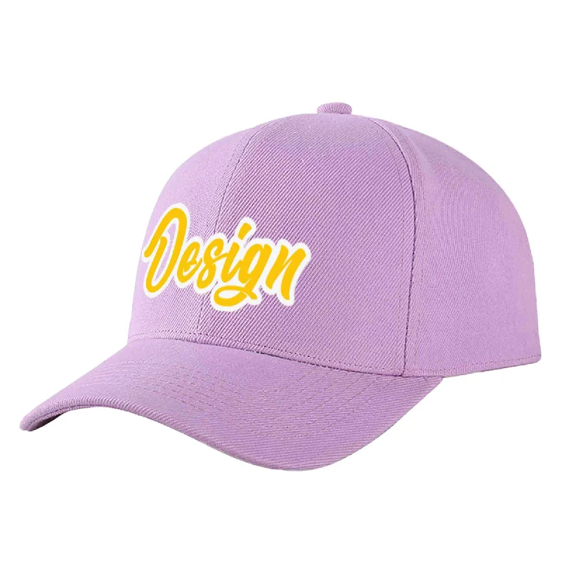 Newest baseball cap releasesCustom Light Purple Gold-White Curved Eaves Sport Design Baseball Cap