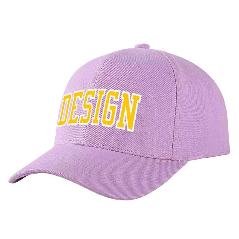 Functional baseball caps for specific needsCustom Light Purple Gold-White Curved Eaves Sport Design Baseball Cap