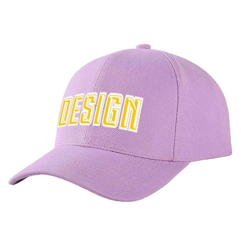 Limited edition baseball capsCustom Light Purple Gold-White Curved Eaves Sport Design Baseball Cap