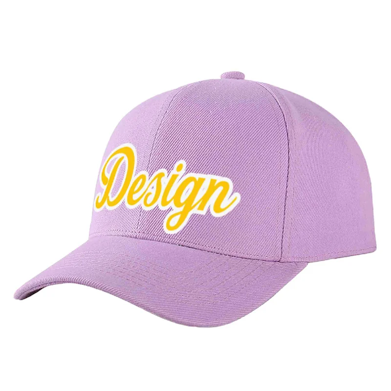 Baseball caps for adultsCustom Light Purple Gold-White Curved Eaves Sport Design Baseball Cap